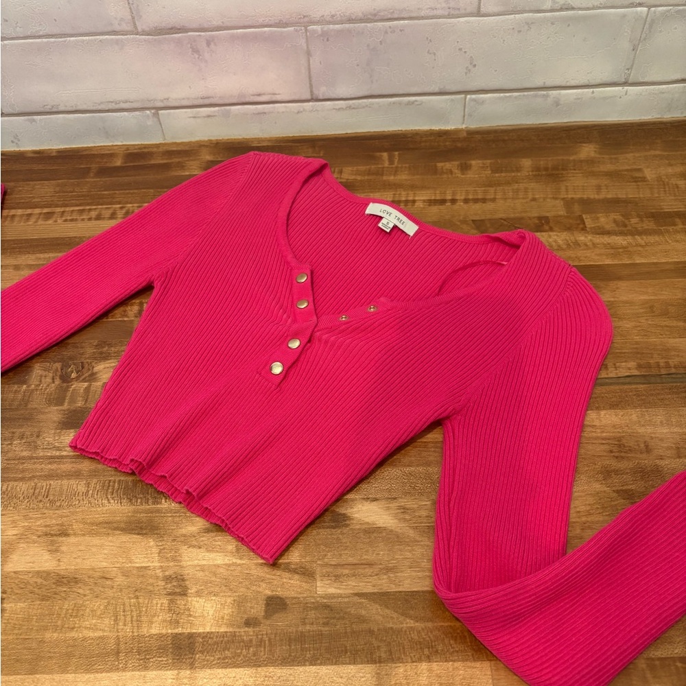 Love Tree pink Ribbed Knit Top